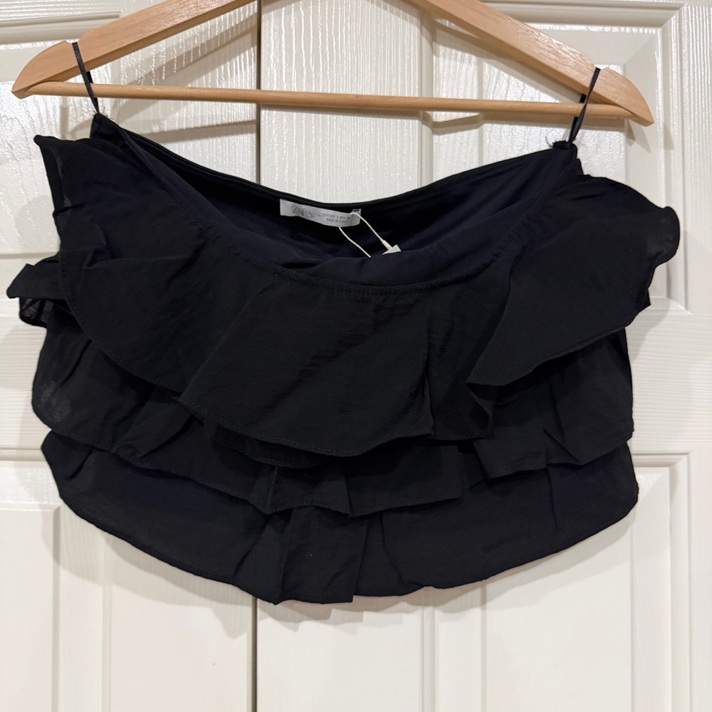 Brand New with Tags Zara Black Crop Ruffle Tube Top Size Large